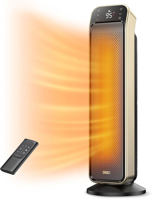 DREO Portable Space Heater - Fast 25" Room Heater with Remote & Thermostat | Overheat & Tip-Over Protection, Gold