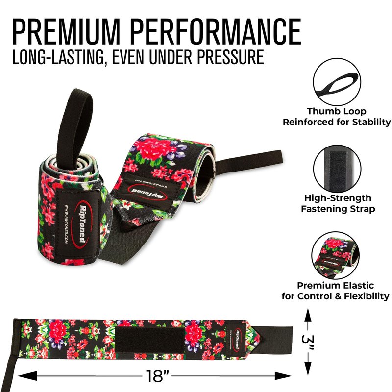 Rip Toned Wrist Wraps for Weightlifting – USPA & USAPL Approved 18" Wrist Straps for Powerlifting – Adjustable, Durable Gym Wraps with Thumb Loop – Maximum Support for Men & Women – Small Floral Stiff