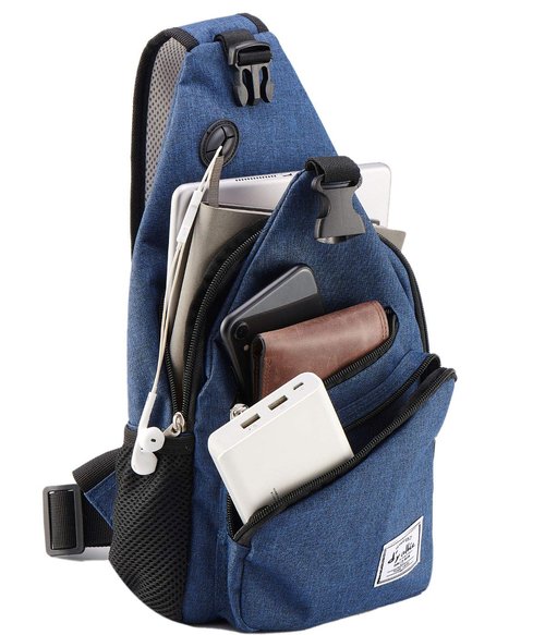 d'yallee 15.4" Sling Bag for Men Crossbody Shoulder Chest Bags Nylon for Travel Gym Sport Hiking with USB Charger Port