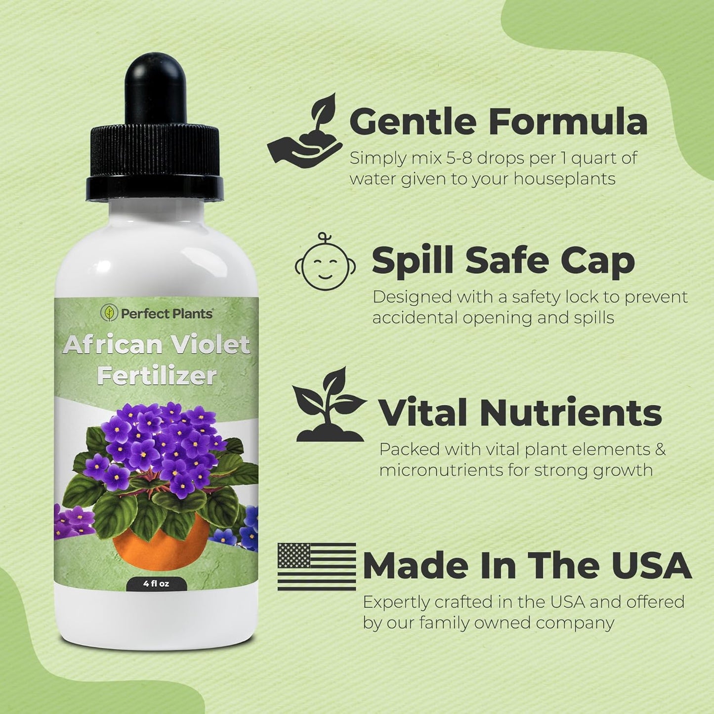 Perfect Plants Liquid African Violet Food Drops - Premium Fertilizer for Indoor Flowering Plants | NPK 2-2-2 (4oz)