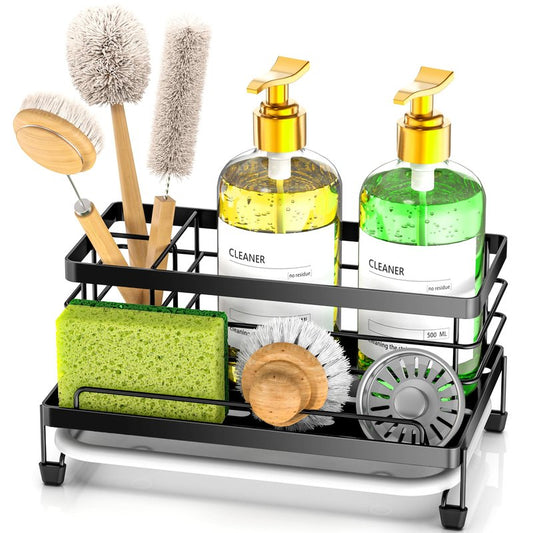 Cisily Kitchen Sink Caddy, Gold, Unisex, 5.3 in Wide, 9.49 in Long, 4 Storage Spaces, Stain-Resistant Tray, Anti-Rust, Easy to Clean