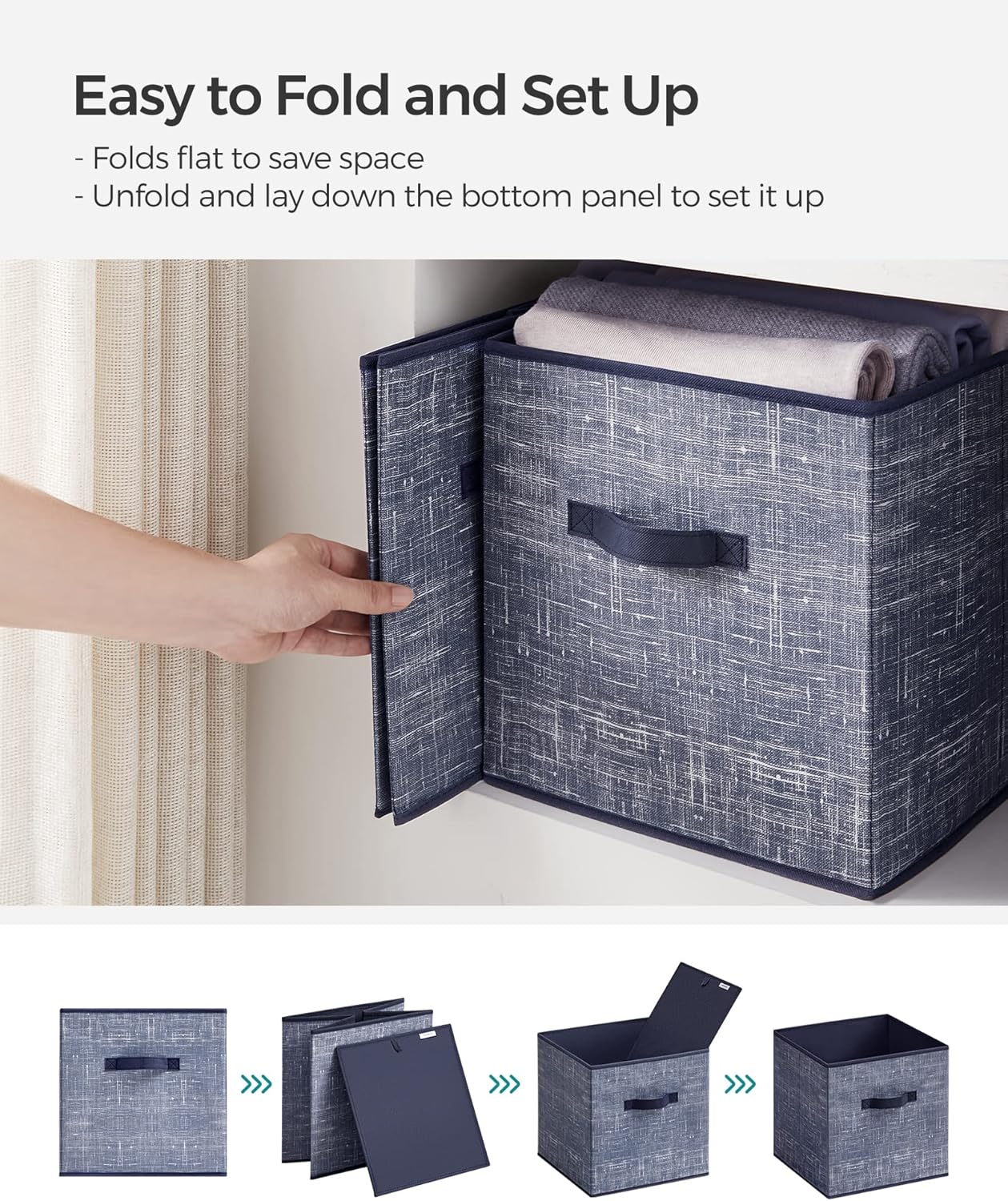 SONGMICS Storage Cubes - 11.8-Inch Foldable Non-Woven Fabric Bins | Set of 6, Misty Blue Closet Organizers