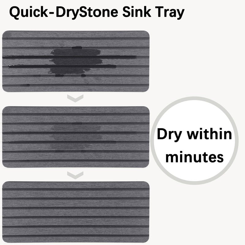 NiuYichee 2 PCS Water Absorbent diatomite Coasters, 10.2" x 4" Water Absorbing Stone Tray for Sink, Stone Drying mat for Kitchen Counter, Stone soap Tray Used for Hand Soaps & toiletries & Plants