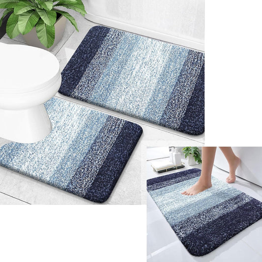 OLANLY Ombre Bath Rug Set - Soft & Absorbent 2-Piece Bathroom Rugs in Airy Blue | 24x16 & 30x20 Inches