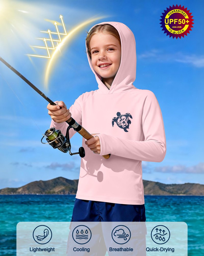 DRONIRING Boys Rash Guard Swim Hoodie, UPF 50+ UV Sun Protection Long Sleeve Fishing Shirt, Kids Youth SPF Water Shirts