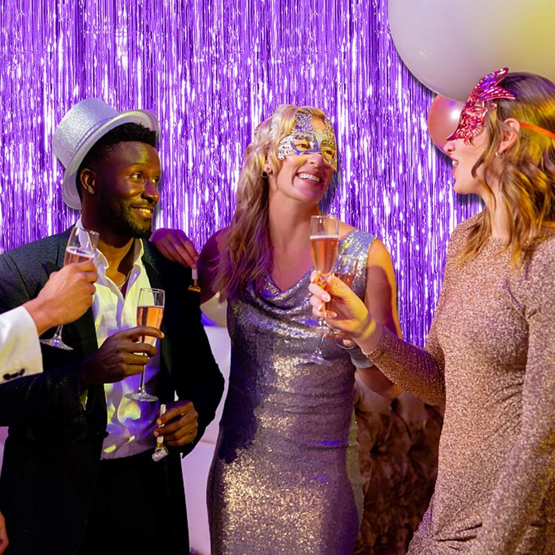 20 Pack Foil Curtain Backdrop Purple Metallic Tinsel Foil Fringe Curtains Photo Booth Props for Birthday Wedding Engagement Baby Shower Bachelorette Christmas Holiday Celebration Party Decorations