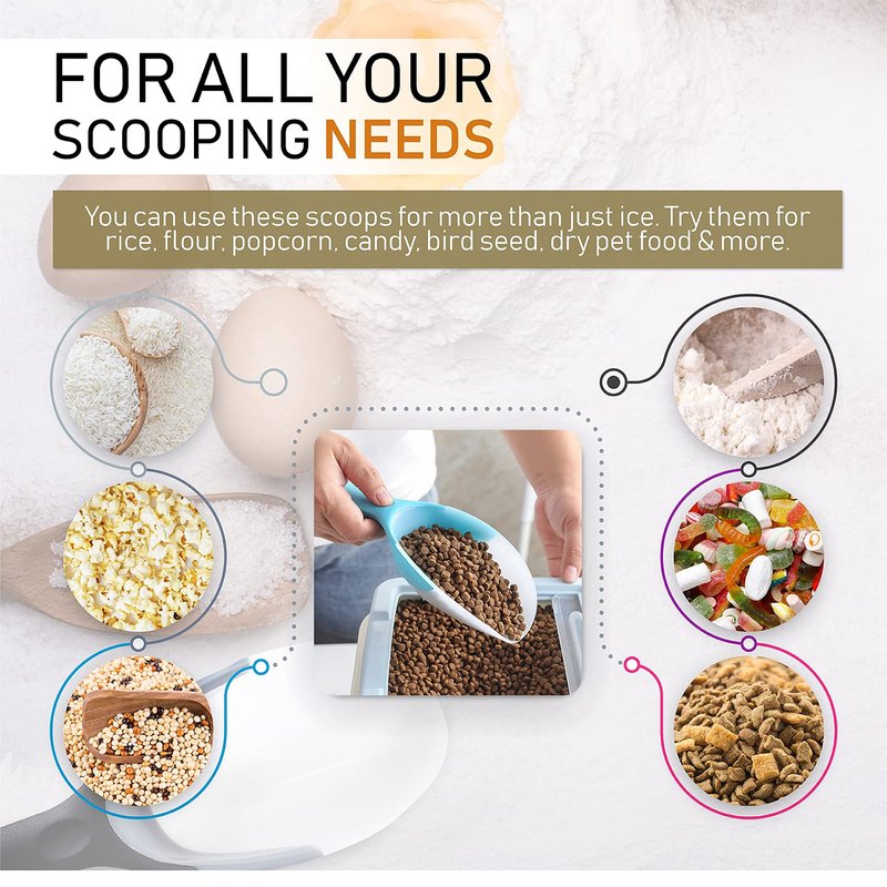 Spring Chef Magnetic Ice Scoop for Freezer, Translucent BPA-Free Flexi-Plastic Ice Scooper with Soft Grip Handle, Kitchen Food Scoop for Popcorn, Pet Food, Flour, Grains - Dishwasher Safe - Aqua Sky