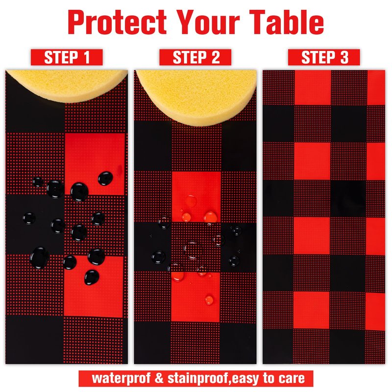 Kesfey 8 Packs Red and Black Merry Christmas Checkered Tablecloth 54 x 108 Inches Plastic Buffalo Check Plaid Table Cover Disposable Red Gingham Winter Christmas Picnic Table Cloth for Dinner Camping