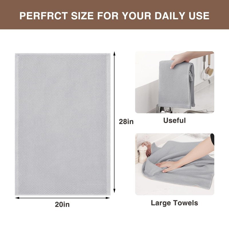 Homaxy 100% Cotton Waffle Weave Kitchen Dish Towels, Ultra Soft Absorbent Quick Drying Cleaning Towel, 20x28 Inches, 4-Pack, Light Gray