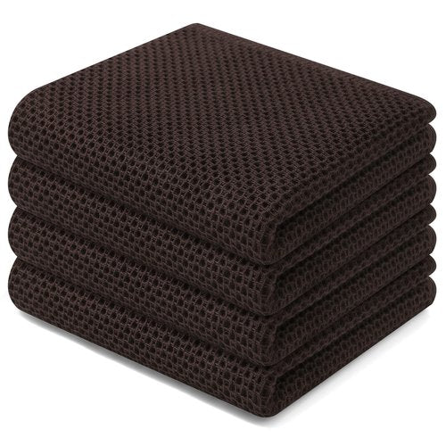 Homaxy 100% Cotton Waffle Weave Kitchen Dish Towels, Ultra Soft Absorbent Quick Drying Cleaning Towel, 13 x 28 Inches, 4-Pack, Dark Brown