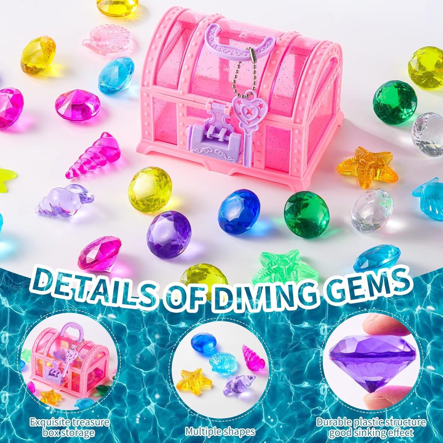 Skiennix 28 Pcs Colorful Diving Gem Pool Toys Set - Treasure Pirate Box for Underwater Fun | Multicolor 30-40mm