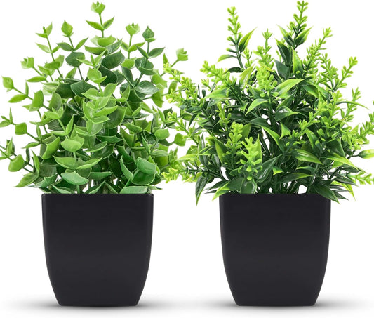 Skiennix 2 Pack Small Fake Plants - Stylish Black Bathroom Accessories for Home Decor