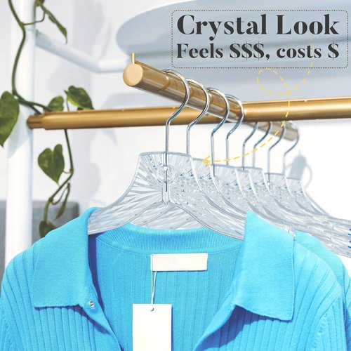 HOUSE DAY Clear Plastic Hangers - Durable 12-Pack Crystal Dress Hangers for Women | 16.7'' Versatile Design with 360° Swivel Hook
