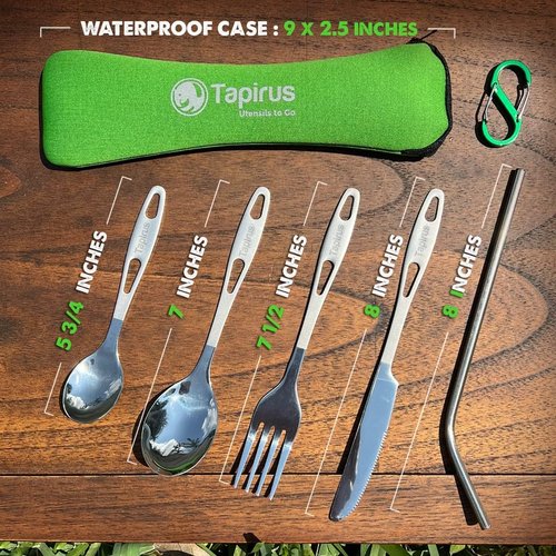 6-Piece Portable Stainless Steel Camp Utensil Set with Waterproof Case & Carabiner