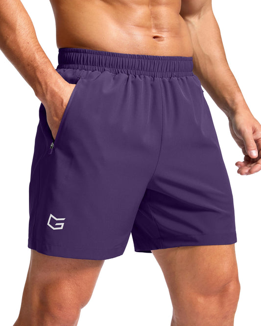 Men's Athletic Running Shorts with Zipper Pockets Quick Dry 7"/ 5"/ 9" Workout Gym Shorts for Basketball Hiking(Purple,5XL)