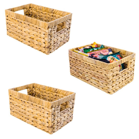 M4DECOR Set of 3 Water Hyacinth Storage Baskets – Wicker Baskets for Shelves, Decorative Woven Organizer Bin for Bathroom, Closet, or Pantry (3-Pack Medium)