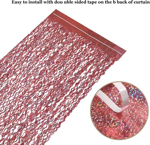 CYLMFC Tinsel Curtain | 3 Pack 3.3 ft x 6.6 ft Rose Gold Backdrop for Wedding & Party Decor