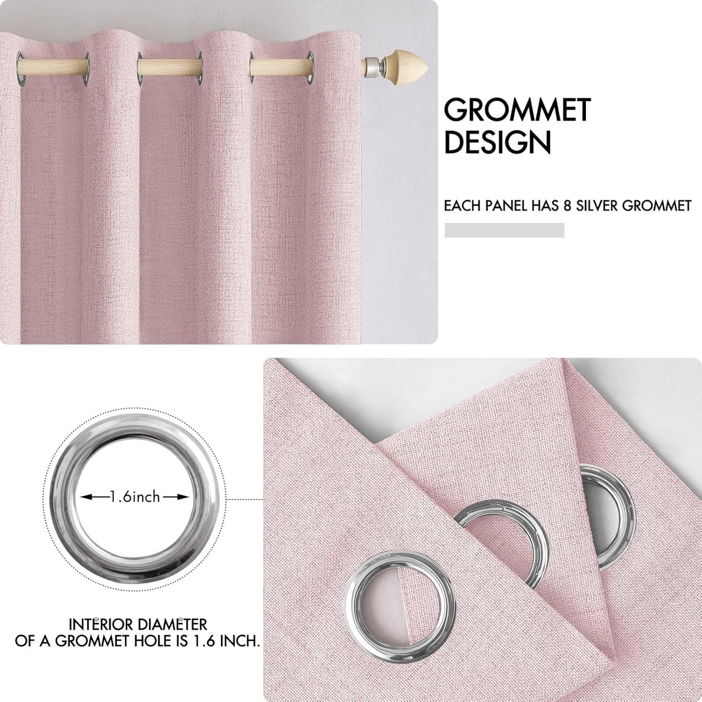 MIULEE Blackout Curtains - 100% Thermal Insulated Linen Texture Drapes | Pink, 52x54 Inch (2 Panels)