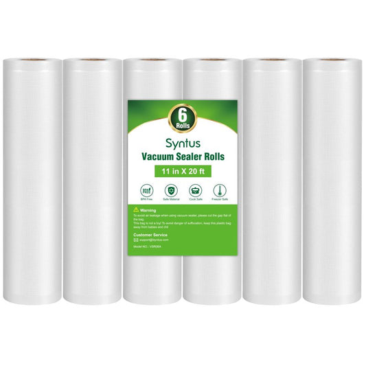 Syntus Vacuum Sealer Bags for Food, 6 Rolls 11" x 20' Commercial Grade Bag Rolls, BPA Free Food Vac Bags for Storage, Meal Prep or Sous Vide