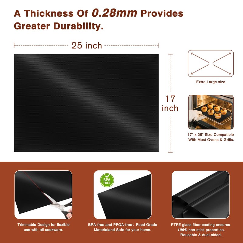 PrettyCare Oven Liners for Bottom of Oven - 3 Pack Large Heavy Duty Mats, 16.25”x23” Non-Stick Reusable Liner for Electric, Gas, Toasters, Grills - BPA & PFOA Free Kitchen Accessory to Keep It Clean