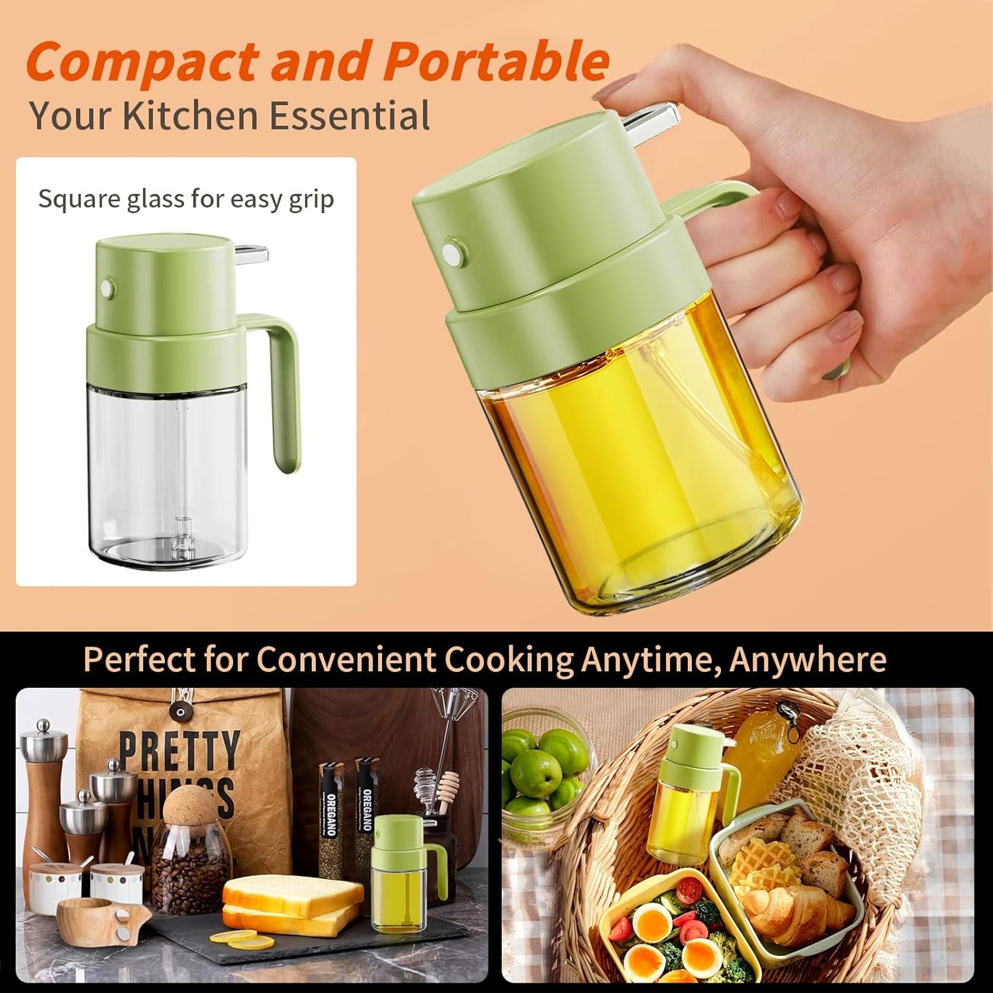 YARRAMATE Mini Oil Sprayer - 6.8 OZ Food-Grade Olive Oil Spray Bottle for Cooking & BBQ (Green)