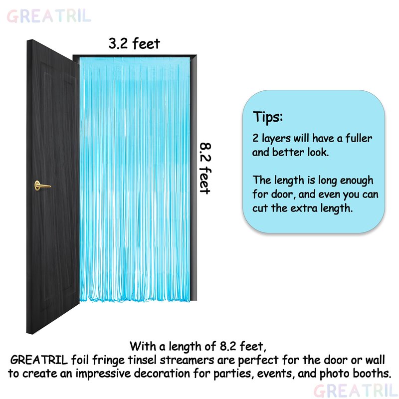 Pink and Blue Party Photo Backdrop - GREATRIL Foil Fringe Tinsel Streamers for Gender Reveal/Pastel/Easter/Birthdays Party Decorations - 3.2ft X 8.2ft - 2 Packs