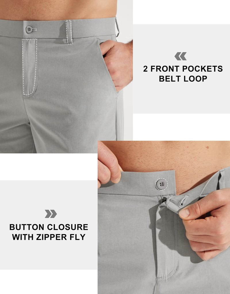 Libin Mens Golf Pants Stretch Work Dress Pants 30" Quick Dry Lightweight Business Casual Slacks for Men Travel Vocation Water Resistant, Neutral Grey, 36W x 30L
