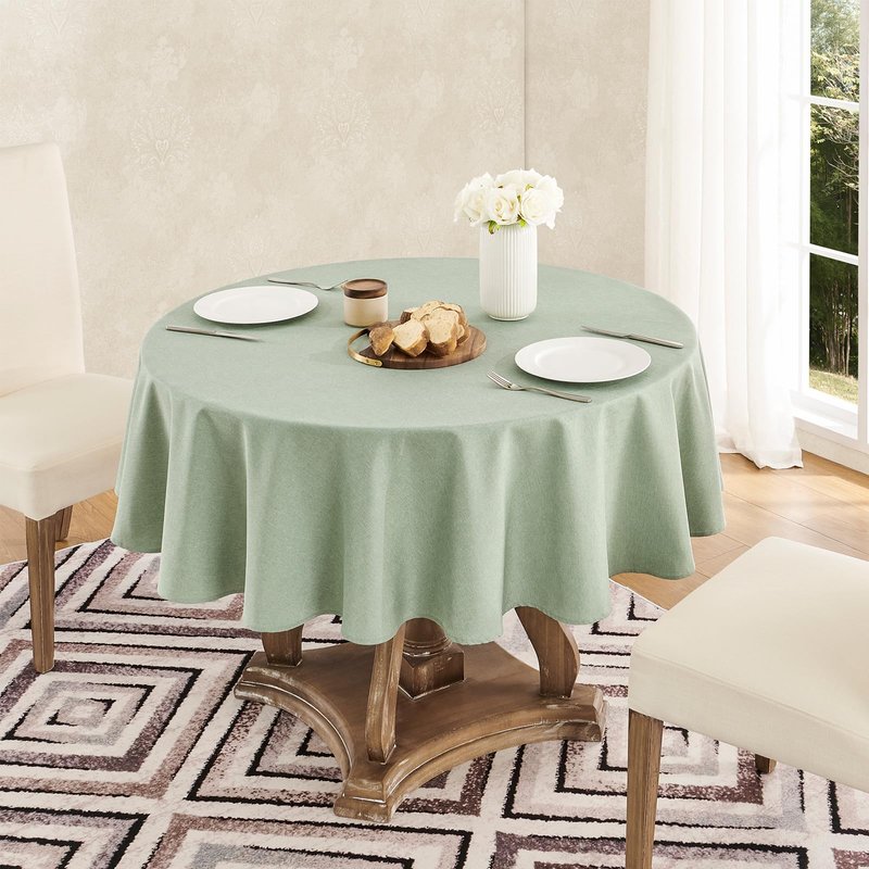 Veblandy Tablecloth Linen Textured Waterproof & Stain Resistant Table Cloth Wrinkle Free Decorative Fabric Farmhouse Table Cover for Dining/Party/Buffet/Wedding, 60 x 60 Inch, Sage Green