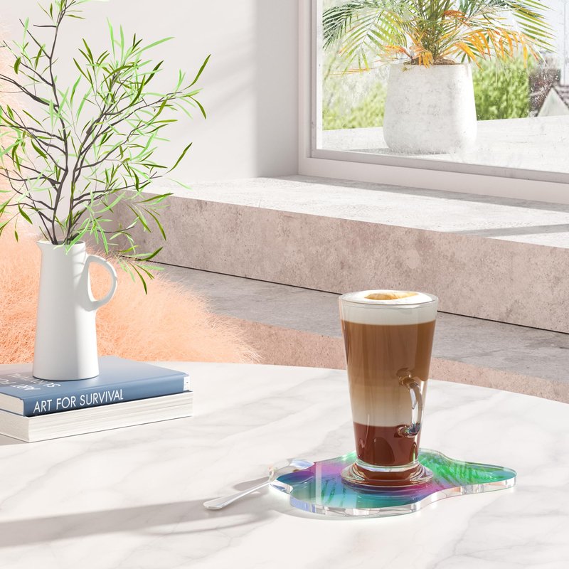 Leadiy Acrylic Coaster Decorative Plates, Irregular Bar Drink Coaster, Clear Cloud Shape Coffee Cup Coaster, Perfect for Tabletop Protection and Accessories Display.(Iridescent)