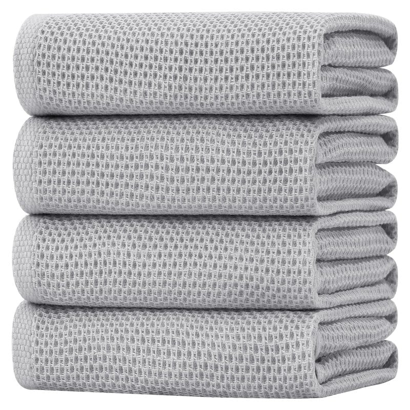 Homaxy 100% Cotton Waffle Weave Kitchen Dish Towels, Ultra Soft Absorbent Quick Drying Cleaning Towel, 20x28 Inches, 4-Pack, Light Gray