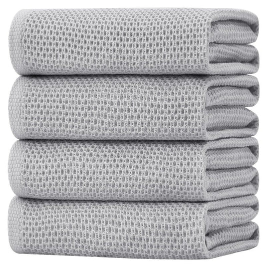 Homaxy 100% Cotton Waffle Weave Kitchen Dish Towels, Ultra Soft Absorbent Quick Drying Cleaning Towel, 20x28 Inches, 4-Pack, Light Gray