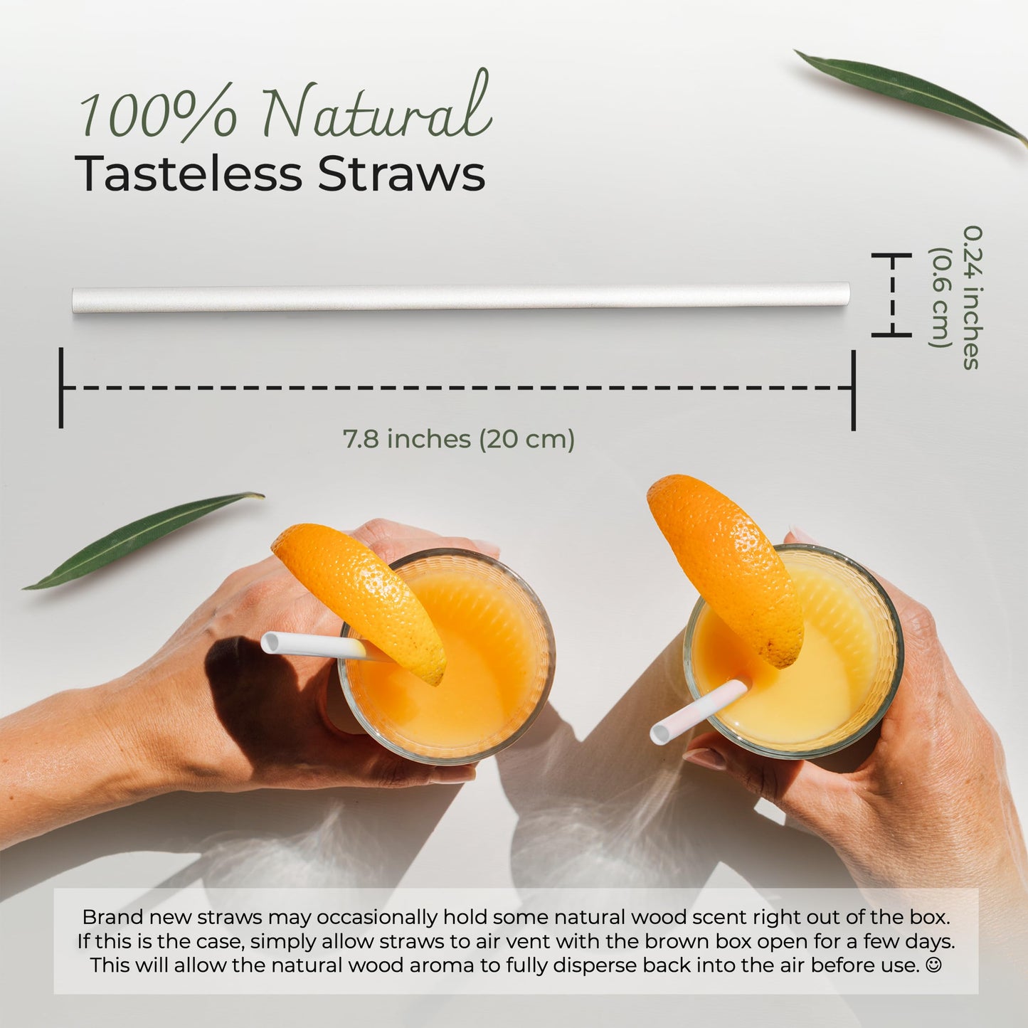 EcoPreps Biodegradable Bamboo Fiber Straws | 300 Count, 100% Compostable, Plastic-Free, Eco-Friendly Drinking Straw | 7.8'' Plant Fiber Disposable Straws, White Straw | Durable for Warm & Cold Drinks