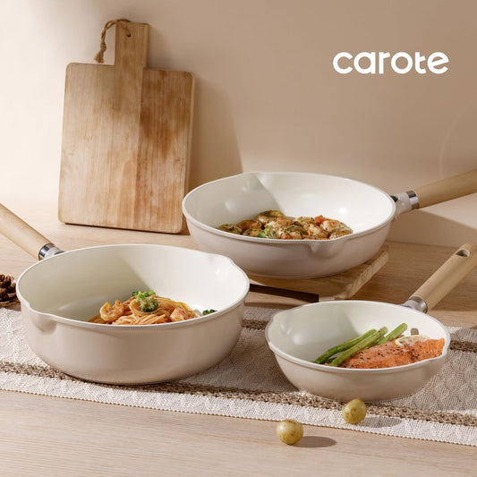 CAROTE 8" Ceramic Frying Pan Skillet, Non Stick Frying Pan Chef's Pan, Healthy & PFOA/PFAS Free, Induction-Compatible, Taupe