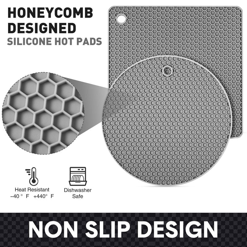 Remagr 12 Pack Silicone Trivet Mats Hot Pads with Silicone Oven Mitts Non Slip Pot Holders Heat Resistant Trivet Pads Cooking for Kitchen Counter Table Placemats (Black, Gray)