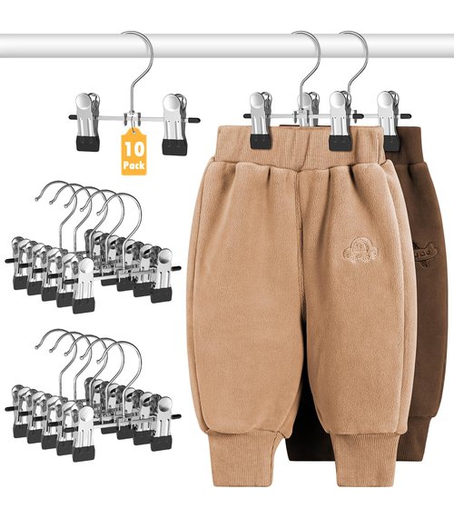 DOIOWN 10 Pack Baby Pants Hangers with Clips, Toddler Non-Slip Space Saving Hangers for Pants, Skirts, Clothes - Baby Essentials Closet Organizer