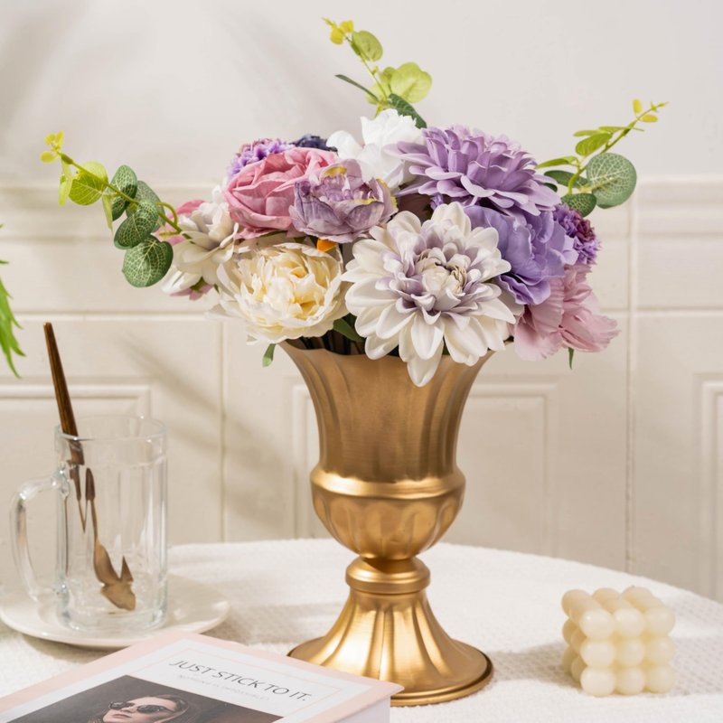 Khyxvbcd 30 Pcs Artificial Flowers Combo Purple Flowers Mix Silk Flowers Dahlia Roses with Stems for DIY Wedding Bridal Bouquets, Baby Shower, Floral Arrangement, Table Centerpieces, Home Decorations