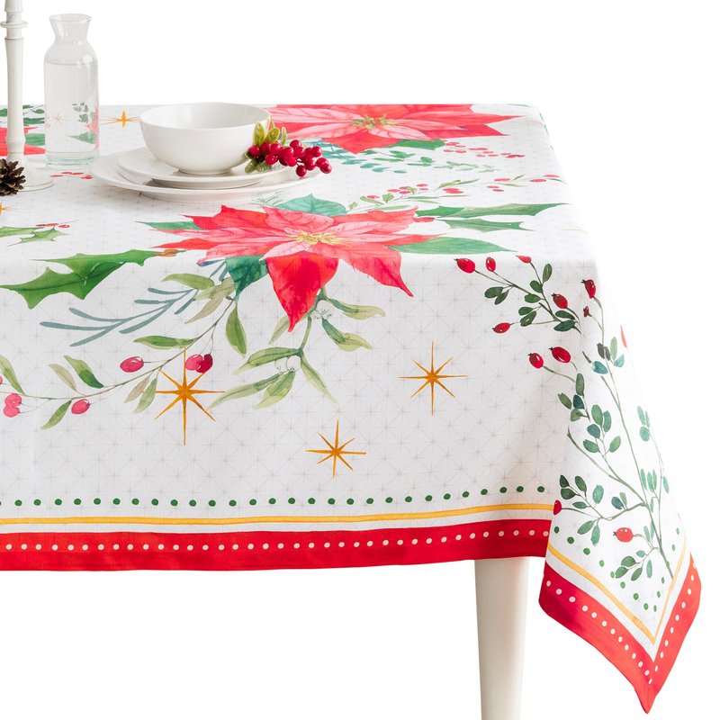 Maison d' Hermine Table Cloth Rectangle Table 100% Cotton 60 x 120 Inches Fall Tablecloth Reusable Everyday Use for Thanksgiving Christmas Decorations Dining Farmhouse Party (Poinsettia Christmas)
