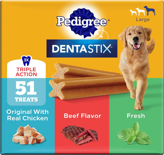 Pedigree Dentastix Large Dog Treats - Original Beef Flavor, Fresh Breath | 2.73 lb Variety Pack (51 Treats)