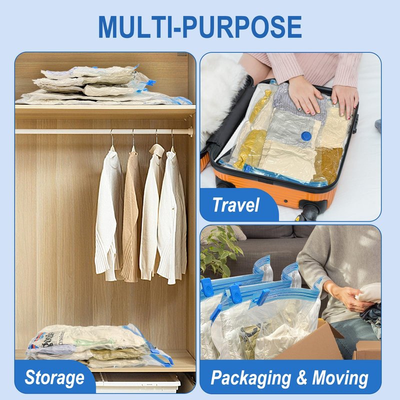 Fygrip Vacuum Storage Bags with Hand Pump, Plastic Packaging Bags, 80% Space Saver Vacuum Seal Bags for Clothing, Travel Lugggage, Blankets, Comforters, 16 Combo