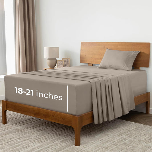 Mellanni Extra Deep Twin Sheets - Hotel Luxury Bedding Set | Ultra Soft, Cooling, Wrinkle-Resistant (Twin, Tan)