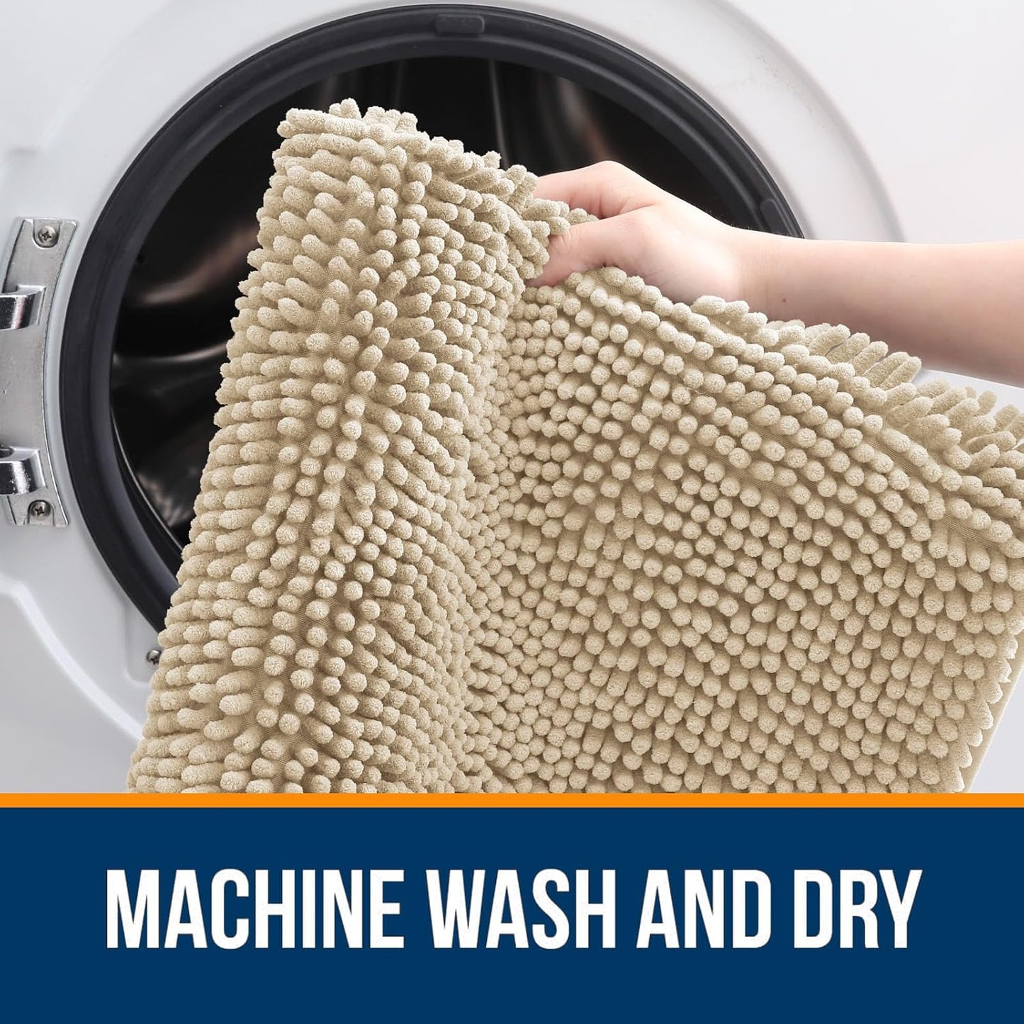 OLANLY Bathroom Runner Rugs - Extra Soft Chenille Bath Mats | Quick Dry, Machine Washable, 47x17, Beige