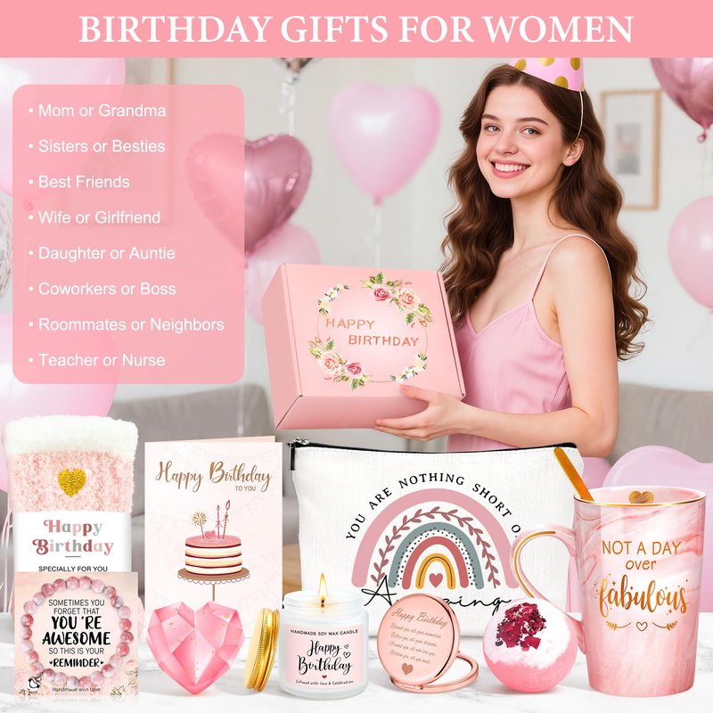 Birthday Gifts for Women Happy Birthday Gift Baskets for Women Unique Not A Day Over Fabulous Mug Gift ideas Pink Gifts Box Set Presents for Her Friends Mom Sister Wife Coworkers Daughter Aunt Mom