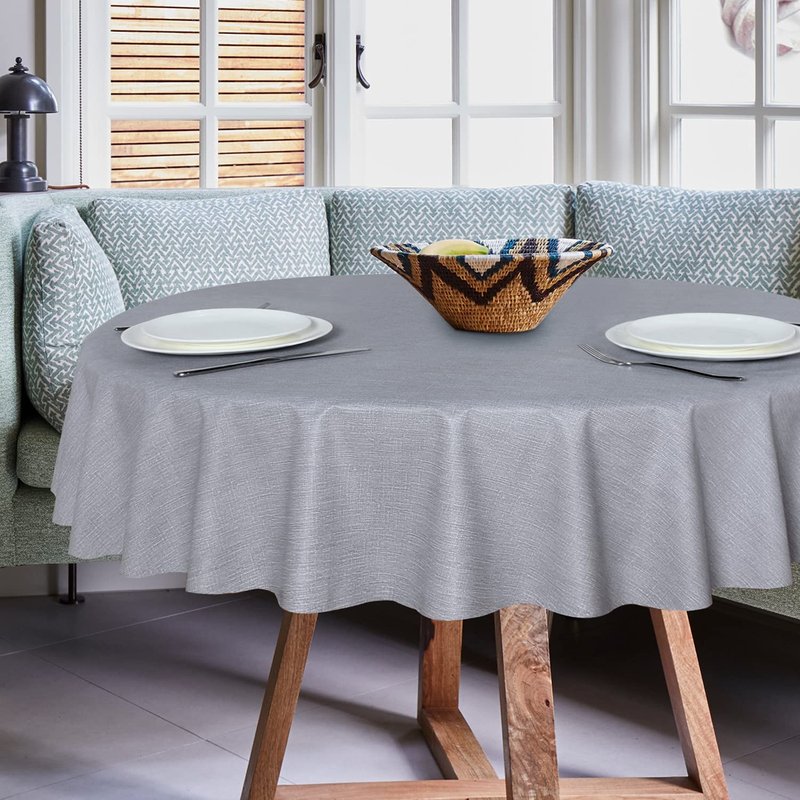 sancua 100% Waterproof Round PVC Tablecloth - 54 Inch - Oil Proof Spill Proof Vinyl Table Cloth, Wipe Clean Table Cover for Dining Tables, Buffet Parties and Camping, Grey