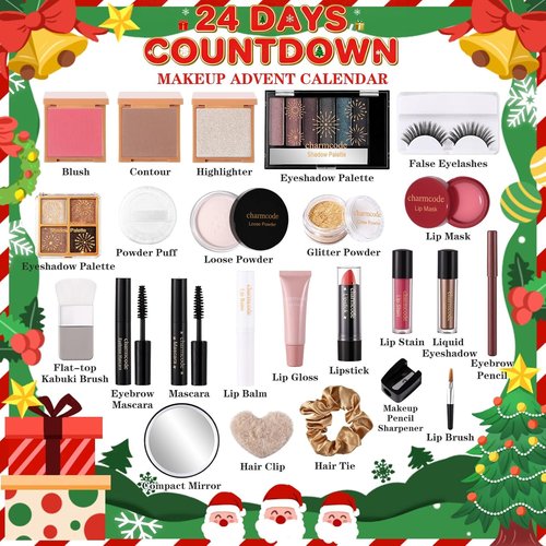 CHARMCODE Makeup Advent Calendar 2025 - 24-Day Christmas Gift Set for Women & Teens | Holiday Beauty Surprises