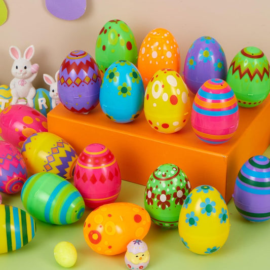 JOYIN 3.15Inch Printed Plastic Eggs Colorful, Fillable Empty Eggs Bulks for Easter Hunt Event, Party Favor-18 pcs