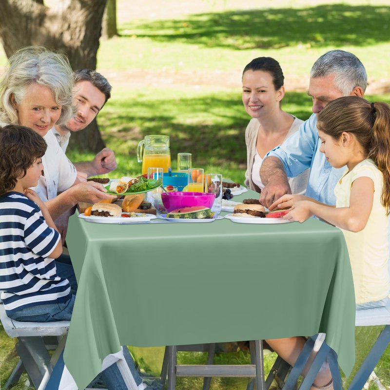 QZYL 12 Pcs Rectangle Tablecloth, 54 X 108 Inches Plastic Table Cover, Sagegreen Disposable Table Cloth Party Decorations, Robust Table Cover Birthday Party, Baptism Decorations and Home Essentials