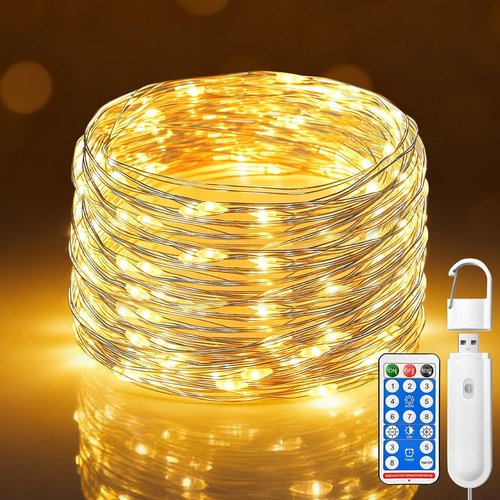 Btfarm Rechargeable Fairy Lights - 33FT 100LED Waterproof Twinkle Lights with Remote & Timer | Warm White Indoor/Outdoor Decor