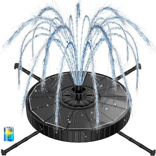 Yzert Solar Fountain - 3-Level Adjustable Water Height & 7 Nozzles | 2000mAh Battery for Garden & Pond