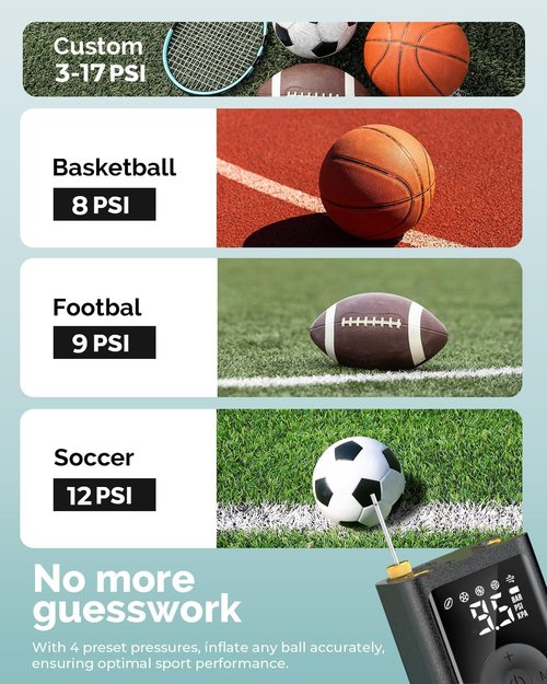 ETENWOLF Electric Ball Pump - Rechargeable 2600mAh with Precise Pressure Gauge | 2-17PSI Inflation & Deflation