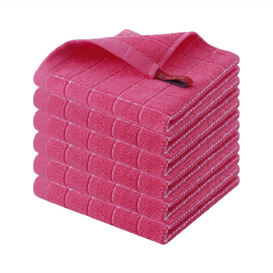 Homaxy 100% Cotton Terry Kitchen Dish Cloths, Ultra Soft and Absorbent Dish Towels for Kitchen, Suitable for Drying and Washing Dishes, 6 Pack, 12 x 12 Inches, Rose Red